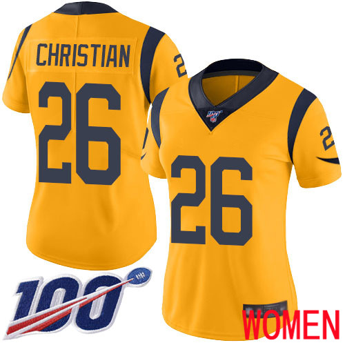 Los Angeles Rams Limited Gold Women Marqui Christian Jersey NFL Football 26 100th Season Rush Vapor Untouchable